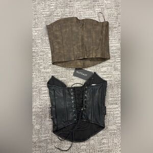 Outcast Leather Lace-Up Crop Tops in Black and Brown